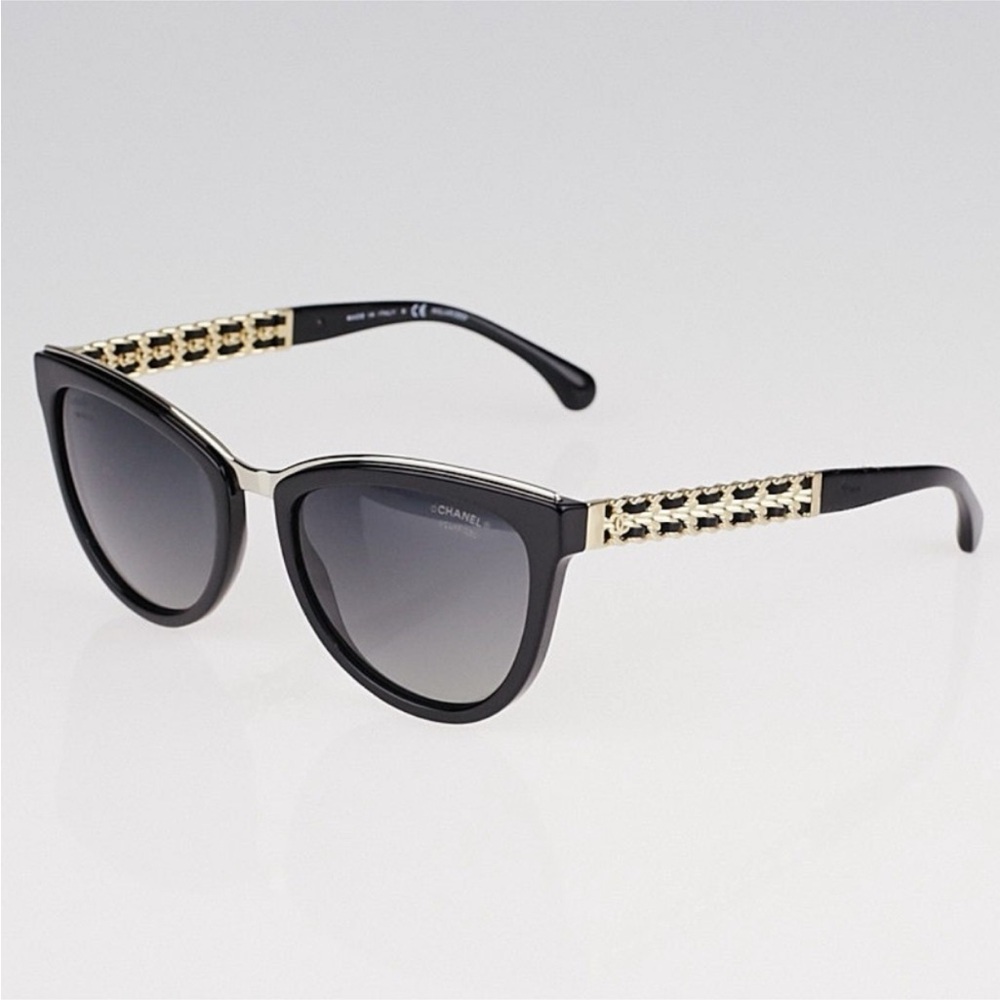 CHANEL Lambskin Chain Polarized Sunglasses 5361-Q Black
